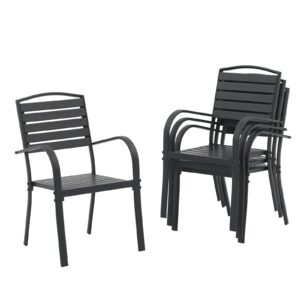 patiorama aluminum outdoor dining chairs set of 4, stackable outdoor patio chairs set of 4, all-weather bistro chair with armrest, faux wood outdoor dining chairs for indoor yard garden-black