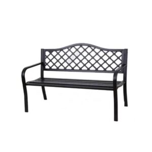 four seasons courtyard outdoor park bench backyard garden, front porch, or walking path furniture seating with powder coated steel frame, black