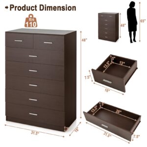 Giantex 7 Drawers Dresser for Bedroom - Wooden Chest of Drawers with Anti-toppling Device, Metal Handles & Guide Rails, Tall Dresser Storage Organizer for Bedroom, Living Room, Entryway, Espresso