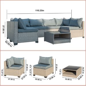 Aug-guan 7-Piece Patio Furniture Set, All-Weather Outdoor Conversation Set Sectional Sofa with Water Resistant Grey Thick Cushions and Coffee Table（Grey）