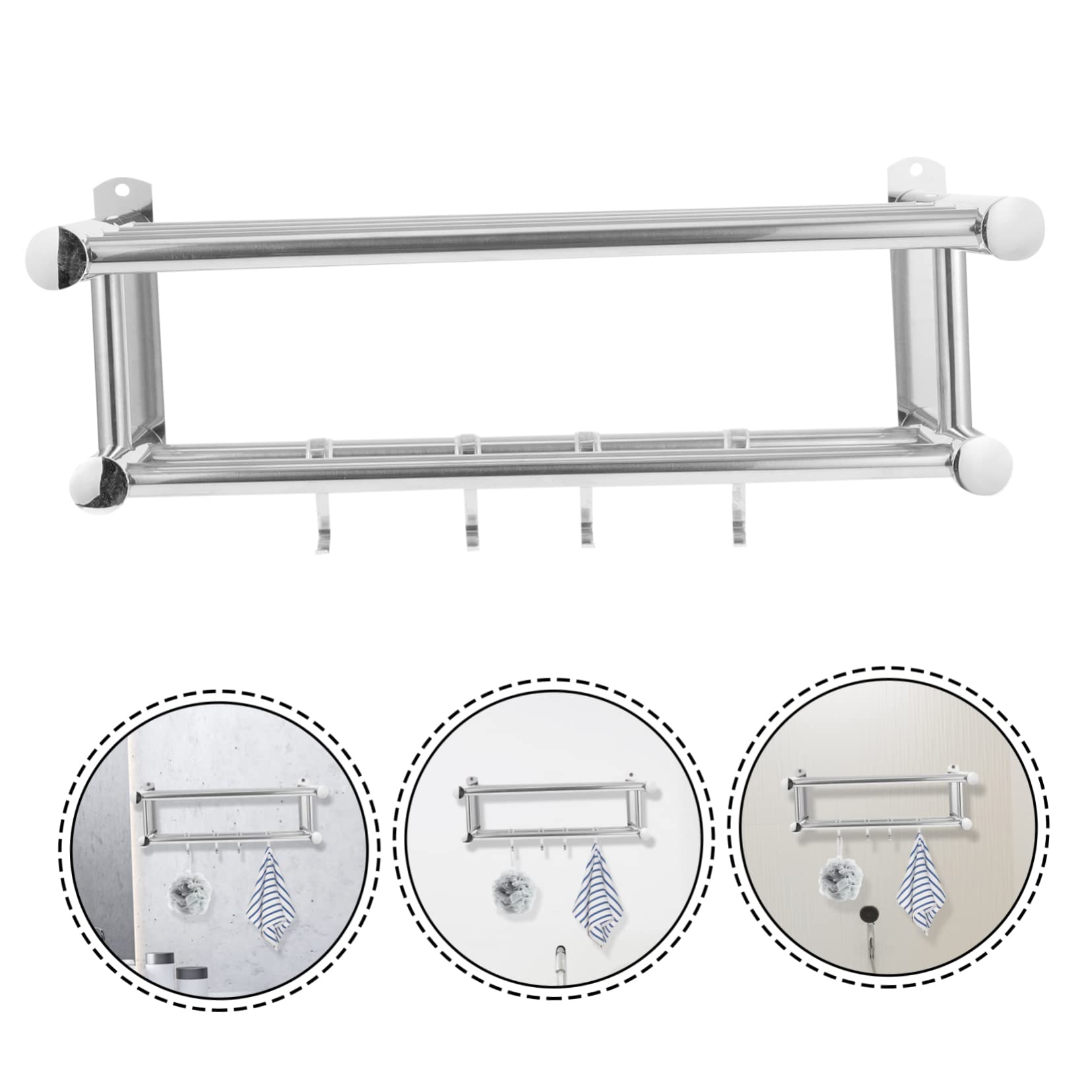 Stainless Steel Towel Rack Kitchen Storage Rack Hotel Towel Rack Kitchen Shelf Shower Shelf Makeups Shampoo Holder Hanging Wall Basket Bathroom Shower Wall Mount Shower