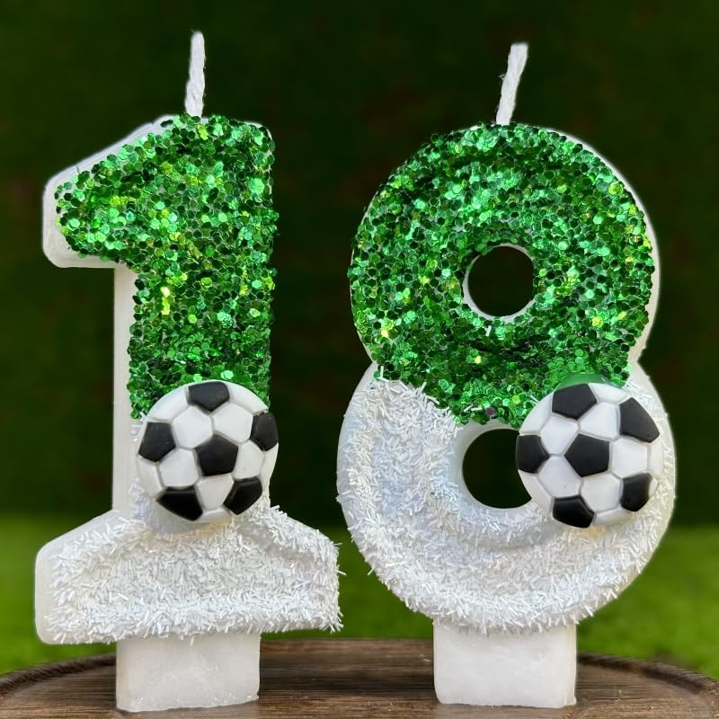 CasaPopz Birthday Number Candles White Soccer Number 8 Birthday Candles for Cake, Fun Glitter Birthday Candles Cake Cupcake Topper for Kids Adults Party Anniversary Supplies