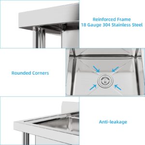 GAOMON Freestanding Commercial Kitchen Sink Stainless Steel 3 Compartments Prep & Utility Sink with Legs for Restaurant, Kitchen, Laundry Room, Garage, Bar