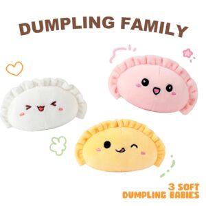 Ditucu Cute Dumpling Plush Pillow Mommy 14 inch with 3 Babies 4 inch Funny Family Food Shaped Stuffed Animals Plushies Toys Gifts for Kids