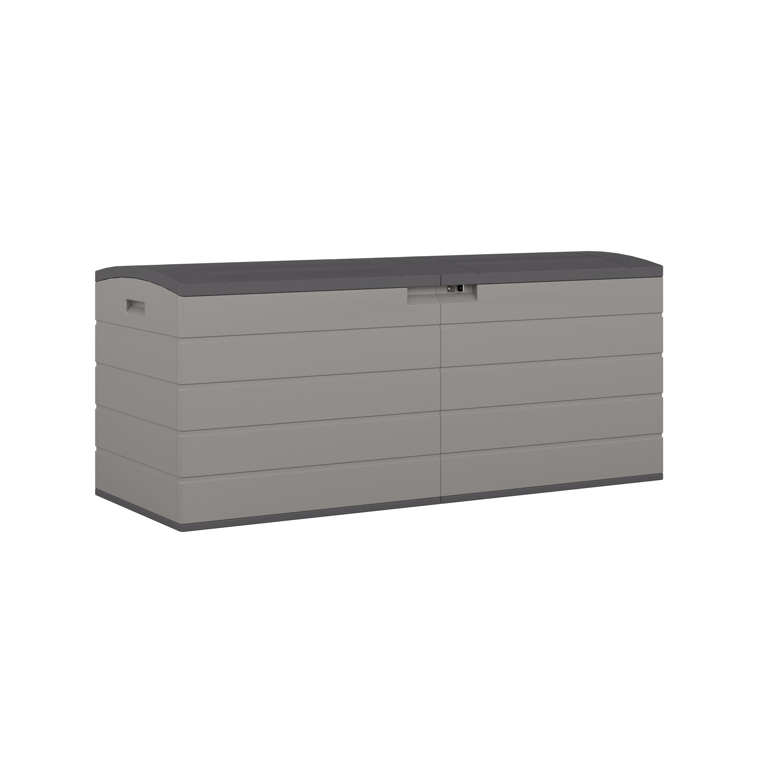 Suncast 120-Gal. All-Weather Patio Deck Box with Pad-Lockable Split Top Lid, Extra-Large Outdoor Storage Unit for Patio Furniture and Grill Tools