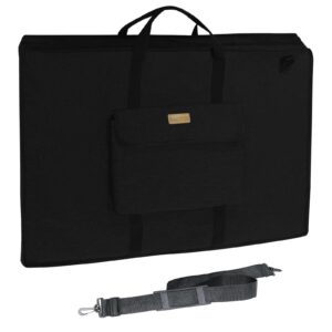 kaixing lightweight art portfolio bag, black art canvas portfolio bag with detachable shoulder strap and leather corners for artwork, posters and sketches (24"x18")