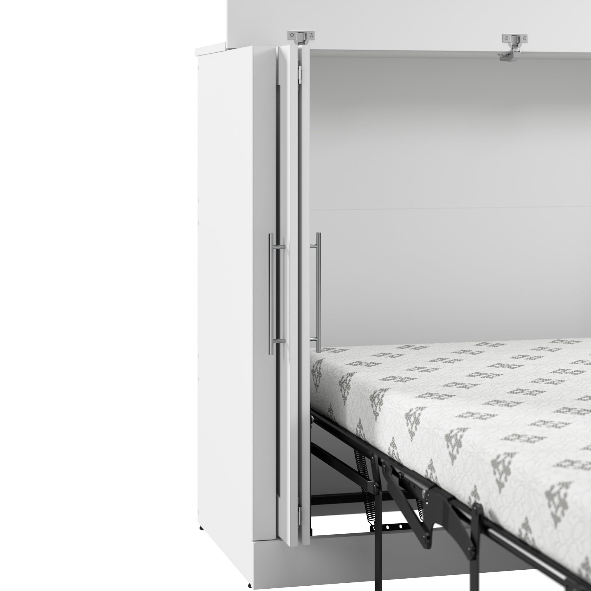 Bestar Pur 75W Queen Size Murphy Cabinet Bed with Mattress in White, 75-inch Space-Saving Sleeping Arrangement for Multipurpose Guest Room or Home Office