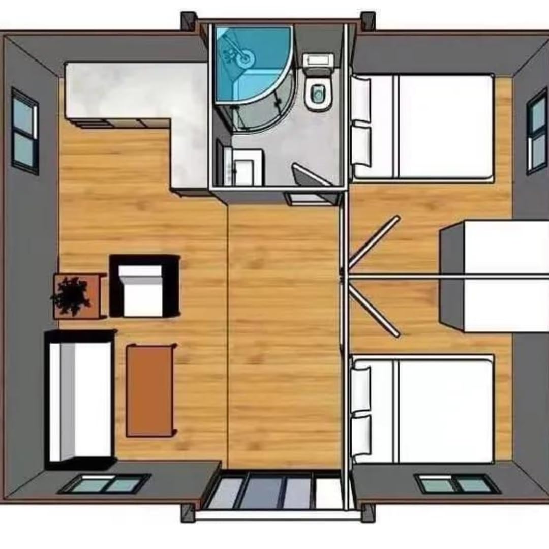 Spacious Expandable Portable Prefab House -Mobile Living Solution with Kitchen & Bathroom, Suitable for Homes, Hotels, Offices, Garages & Workshops (19×20) Colour White,Black