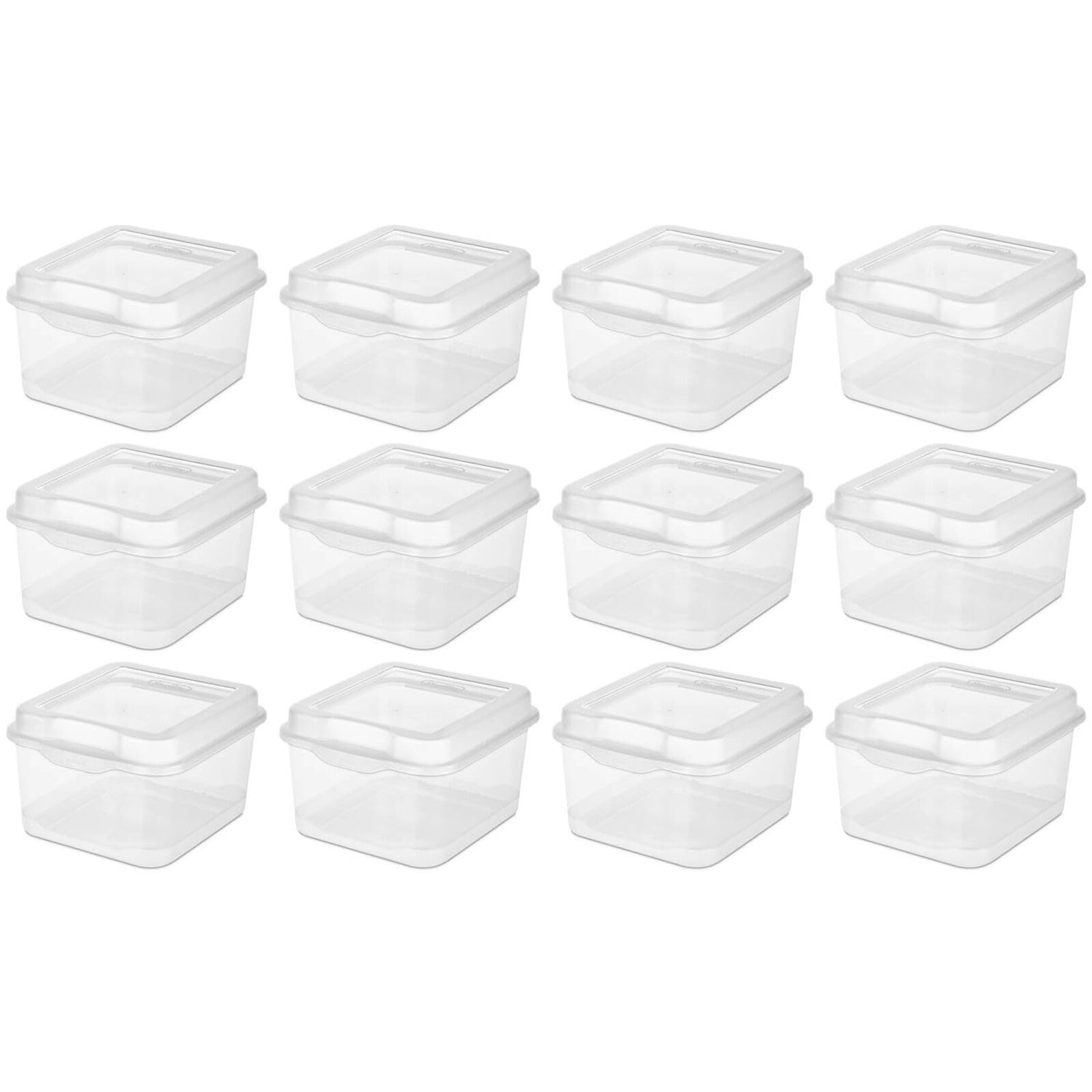 IFFANY Plastic FlipTop Hinged Storage Box Container w/Latching Lid (12 Pack)