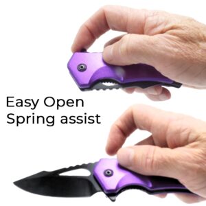 Purple Sping Assisted Folding Pocket Knife 3" EDC German Surgical Stainless Steel Blade and Bottle Opener Purple Men Woman