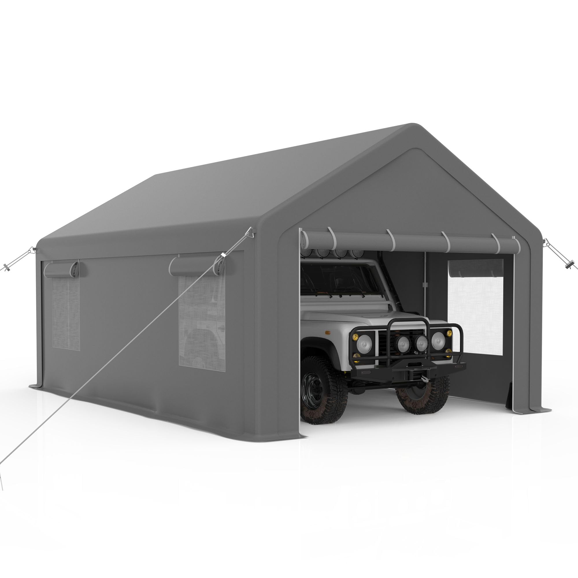 Carport Heavy Duty 10x20Ft, Upgraded Portable Carport with 2 Roll-up Doors+4 Ventilated Windows, Reinforced Steel Poles, UV Resistant All-Season Waterproof Tarp Garage, for Car, Truck, Boat