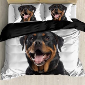 xarleslyna king size duvet cover sets rottweiler dog ultra soft quilt cover puppy dog printed 3 piece rottie rottie rottie bedding comforter duvet cover (104"x88")