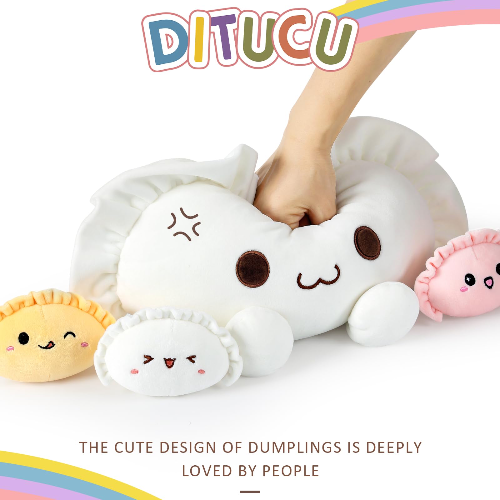 Ditucu Cute Dumpling Plush Pillow Mommy 14 inch with 3 Babies 4 inch Funny Family Food Shaped Stuffed Animals Plushies Toys Gifts for Kids