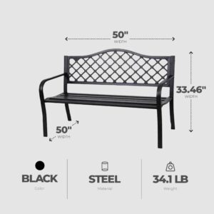 Four Seasons Courtyard Outdoor Park Bench Backyard Garden, Front Porch, or Walking Path Furniture Seating with Powder Coated Steel Frame, Black