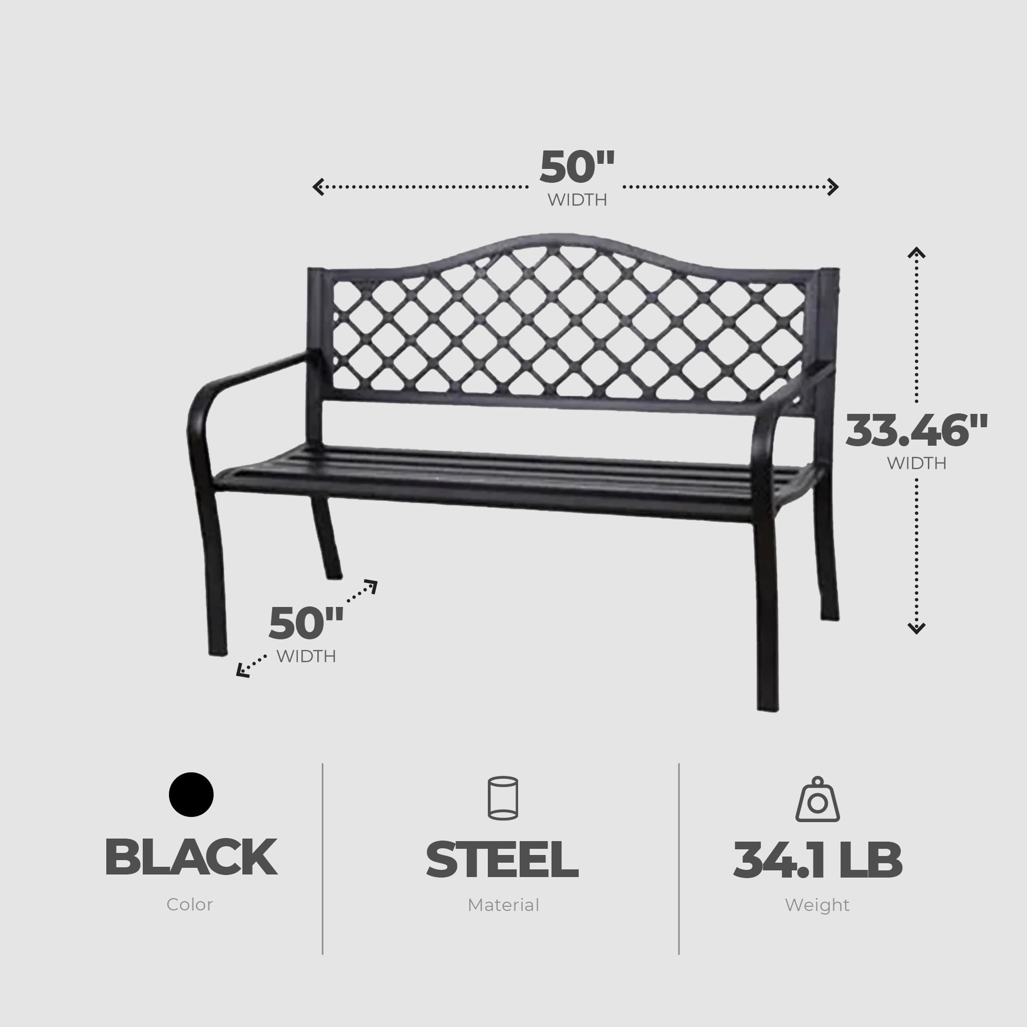 Four Seasons Courtyard Outdoor Park Bench Backyard Garden, Front Porch, or Walking Path Furniture Seating with Powder Coated Steel Frame, Black