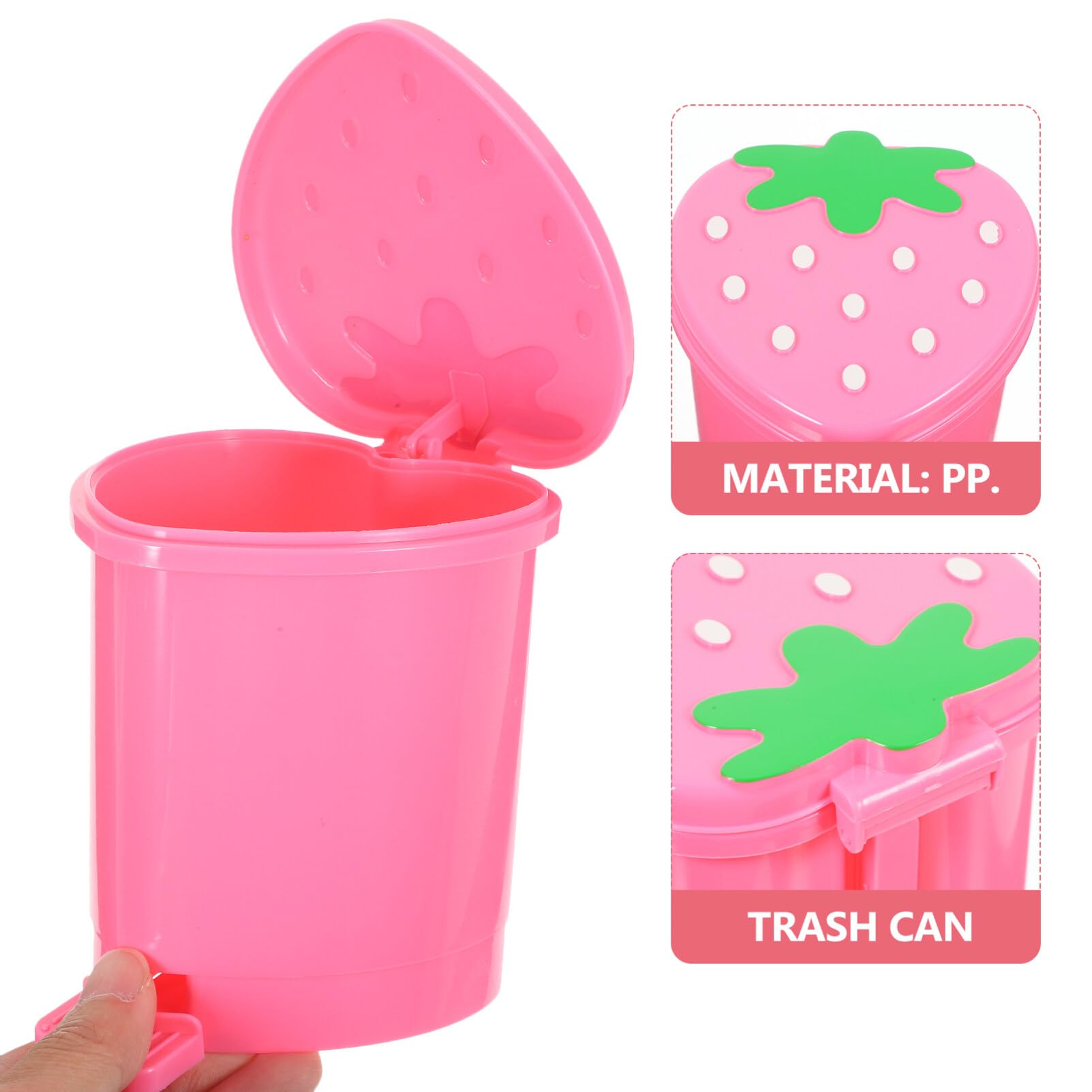 MAGICLULU Strawberry Trash Can: Mini Desktop Heart Wastebasket Kawaii Trash Can with Lid Small Garbage Container for Office Makeup Waste Bathroom Bedroom