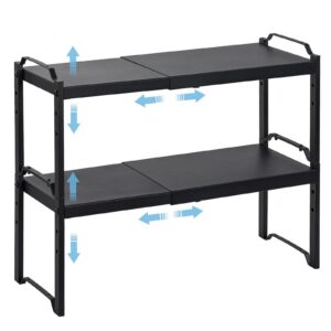 2 pack expandable cabinet countertop shelves, stackable shelves organizers for kitchen cabinet countertop storage, adjustable counter cupboard pantry organizer shelf rack stand, length:20.5"