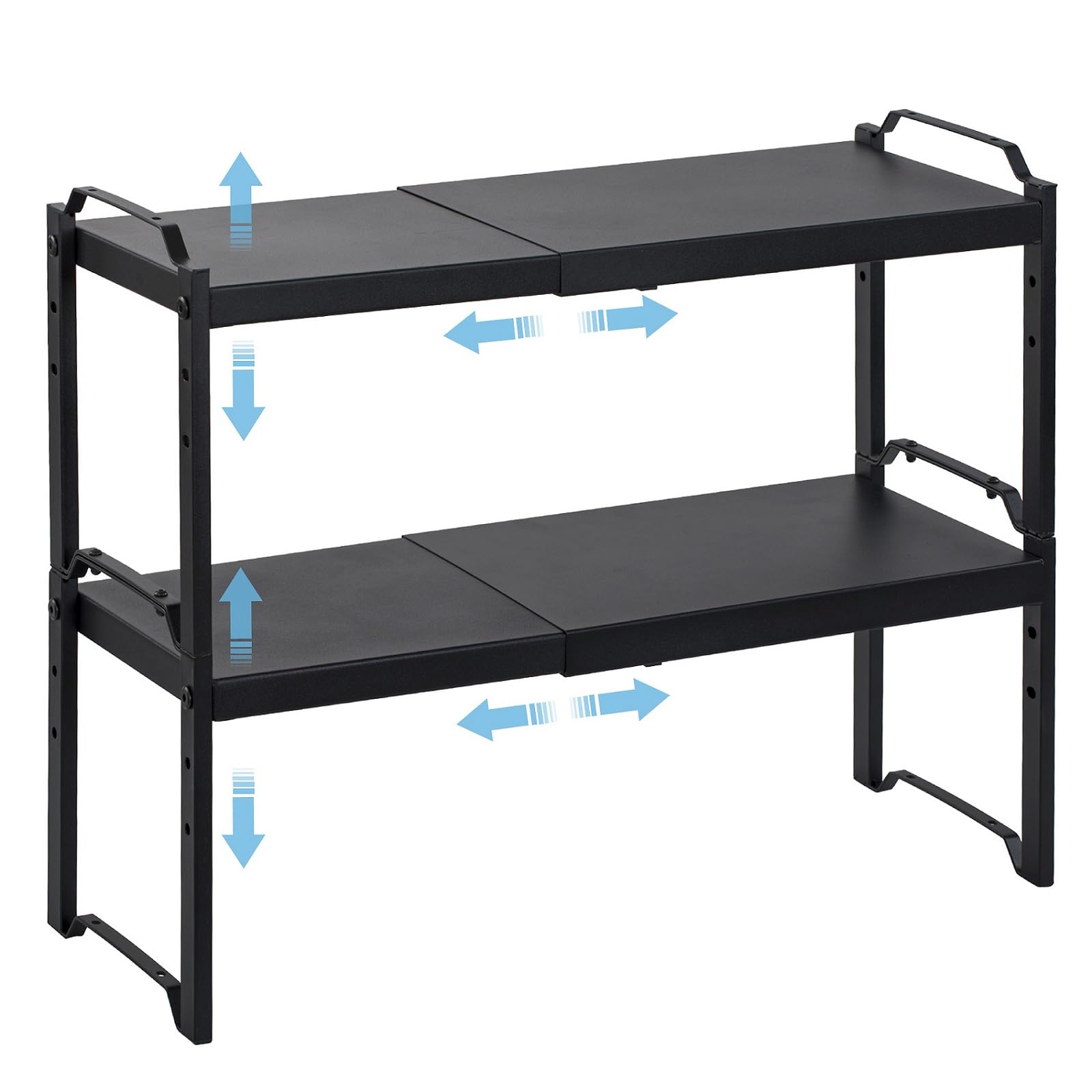 2 Pack Expandable Cabinet Countertop Shelves, Stackable Shelves Organizers For Kitchen Cabinet Countertop Storage, Adjustable Counter Cupboard Pantry Organizer Shelf Rack Stand, Length:20.5"