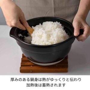 HARIO GNR-200-B-W Rice Pot with Glass Lid, 2-3 Cups, Visible Inside Heat-resistant Glass, Ceramic, Made in Japan