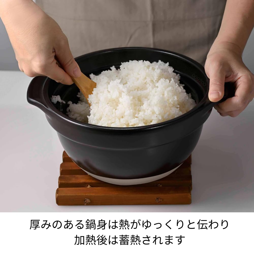 HARIO GNR-200-B-W Rice Pot with Glass Lid, 2-3 Cups, Visible Inside Heat-resistant Glass, Ceramic, Made in Japan