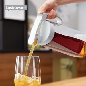 Lustroware QuickServe Airtight Pitcher - 2.1L (70oz), Heat Resistant, BPA-Free SAN Plastic, One Touch Open & Close, Space-Saving, Made in Japan - White