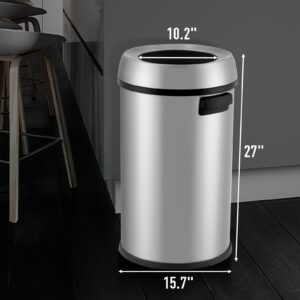 PioneerWorks 65 L / 17 Gal Open Top Trash Can Commercial Grade Heavy Duty Brushed Stainless Steel for Outdoor | Kitchen Waste Bins Home House Family