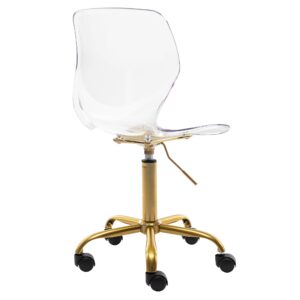 HOMEFUN Clear Chairs Acrylic Desk Chair Rolling Transparen Vanity Chair Armless Swivel Chair Height Adjustable Ghost Chair Molded Plastic Home Office Chair with Wheels, New Clear with Golden Feet