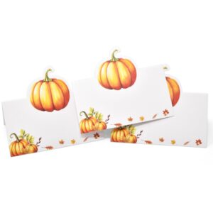 100 Pack Thanksgiving Fall Pumpkin Place Cards Paper Harvest Name Folded Tent Card Seating Autumn Pumpkins Dinner Wedding Table Setting Decorations