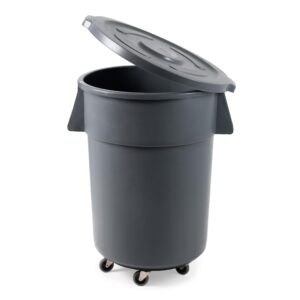 55 gallon trash can with lid and dolly round ingredient storage containers recycling bin kitchen garbage can office garbage can trash barrel plastic barrel yard waste bin outdoor trashcan (1, gray)