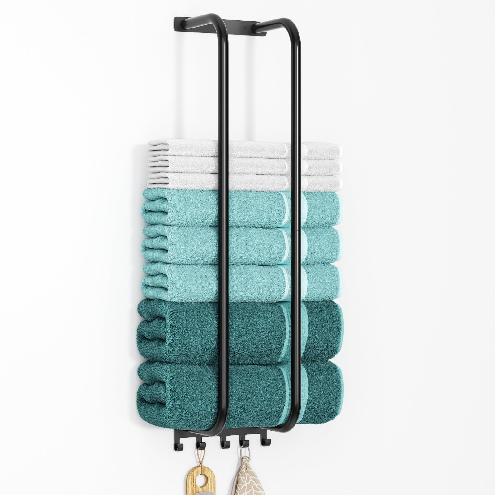 Towel Rack Bathroom Wall Holder: Black Shower Organizer Wall Mounted for Rolled Towel Storage 27.9 in