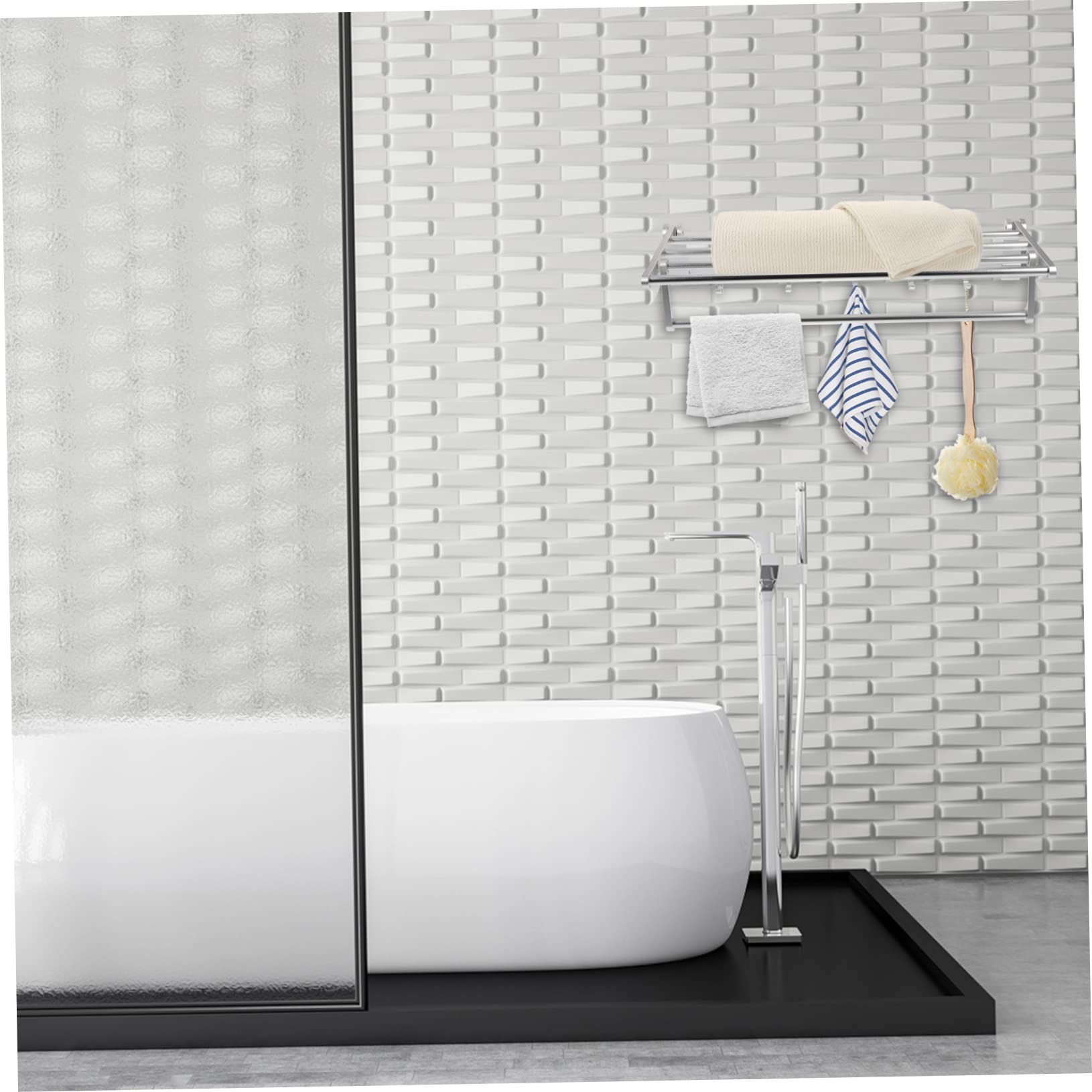 PRETYZOOM Bathroom Towel Mounted Shelves Bathroom Shelf with Bar Towel Rail Folding Towel Rack Towel Rod Kitchen Towel Shelves Bathtub Shelf Hanging Space Aluminum Hanger