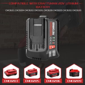 2 Packs 20V 3.0Ah V20 Lithium ion Replacement Battery and CMCB104 Charger Compatible with Craftsman 20 Volt Battery MAX CMCB205 CMCB204 CMCB206 CMCB202 CMCB201 20 Volt Cordless Power Tools (Red)