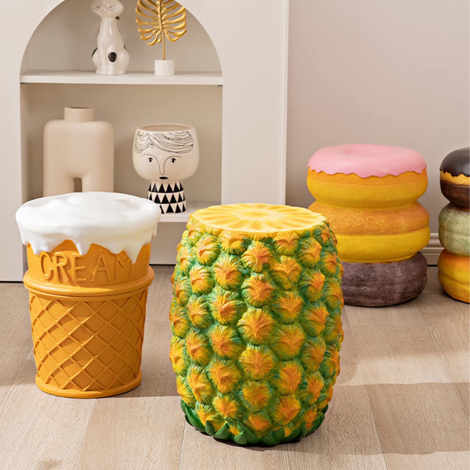 AONYAYBM Simulated Food Stool, Resin Fruit Stool with Anti Slip Pads, Fun Ingenious Decorative Shoe Changing Stool, Retro Light Weight Foot Stool, Multifunctional Foot Ottoman for Home(Ananas)