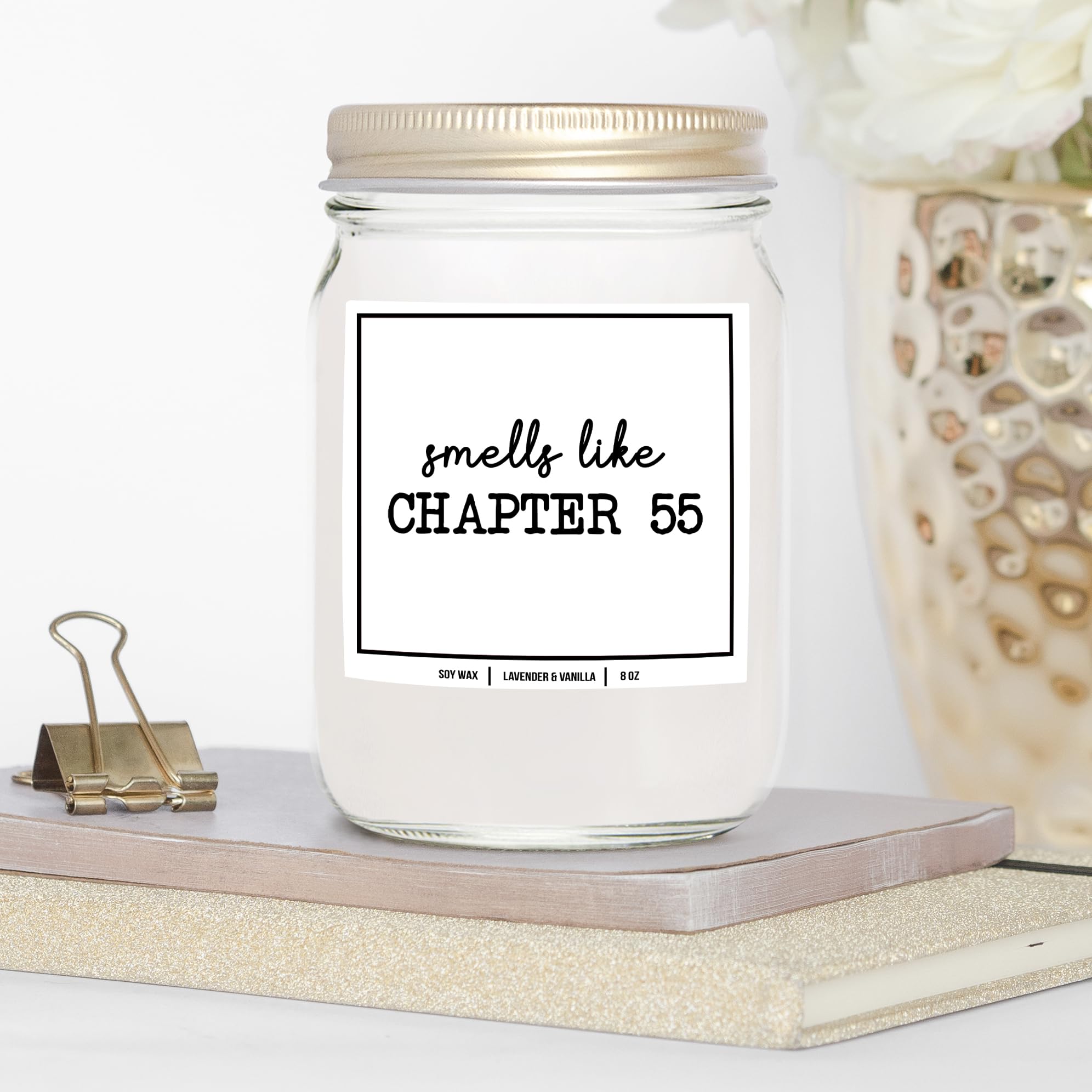 YouNique Designs Smells Like Chapter 55 Candle - Bookish Candles, Book Lovers Gifts, Book Themed Gifts for Book Lovers Women, Book Club Gifts Ideas, Reading Themed Gifts (Lavender & Vanilla)