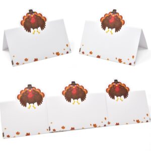 100 Pack Turkey Place Cards with Fall Thanksgiving Seating Harvest Name Card Table Setting Folded Paper Autumn Turkeys Tent for Dinner Tables