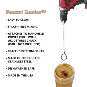 Peanut Beater™: Stirring tool for natural peanut butter, fast mixing stirrer utensil, easy to clean mixer, handheld power drill attachment