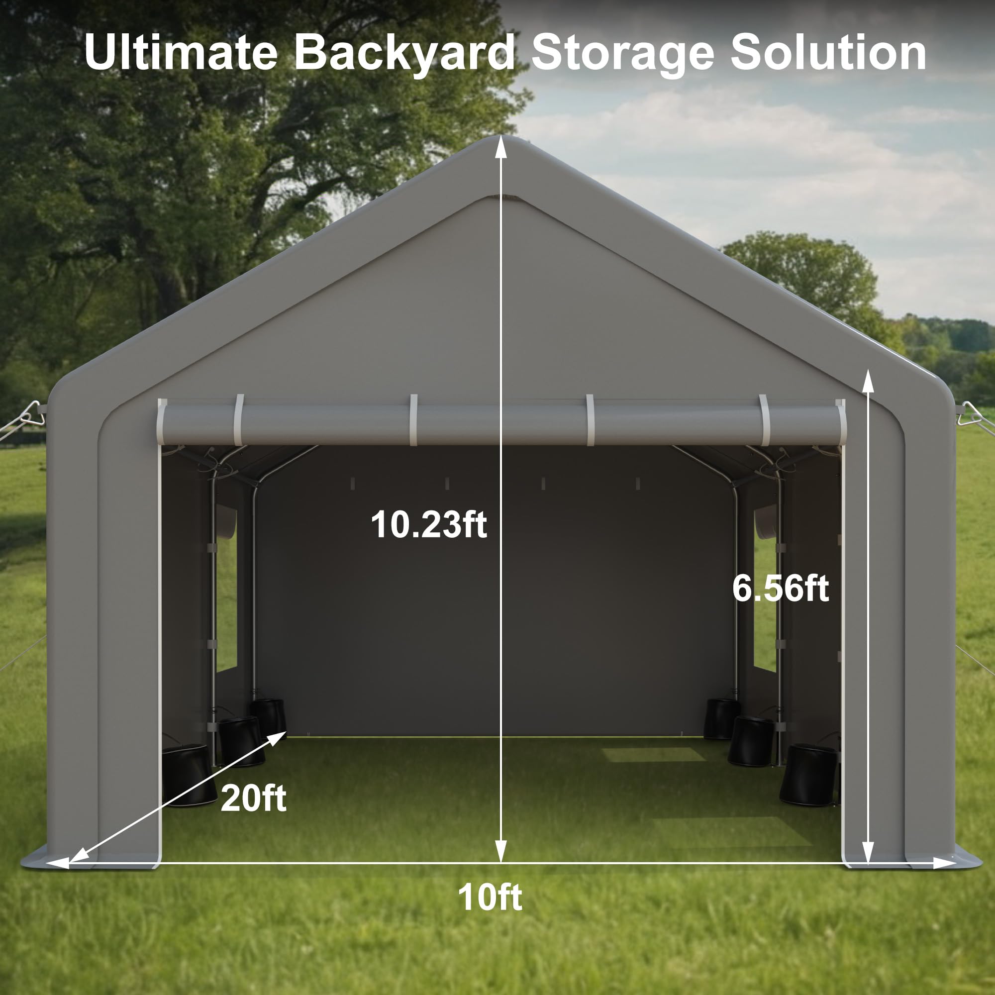 Carport Heavy Duty 10x20Ft, Upgraded Portable Carport with 2 Roll-up Doors+4 Ventilated Windows, Reinforced Steel Poles, UV Resistant All-Season Waterproof Tarp Garage, for Car, Truck, Boat