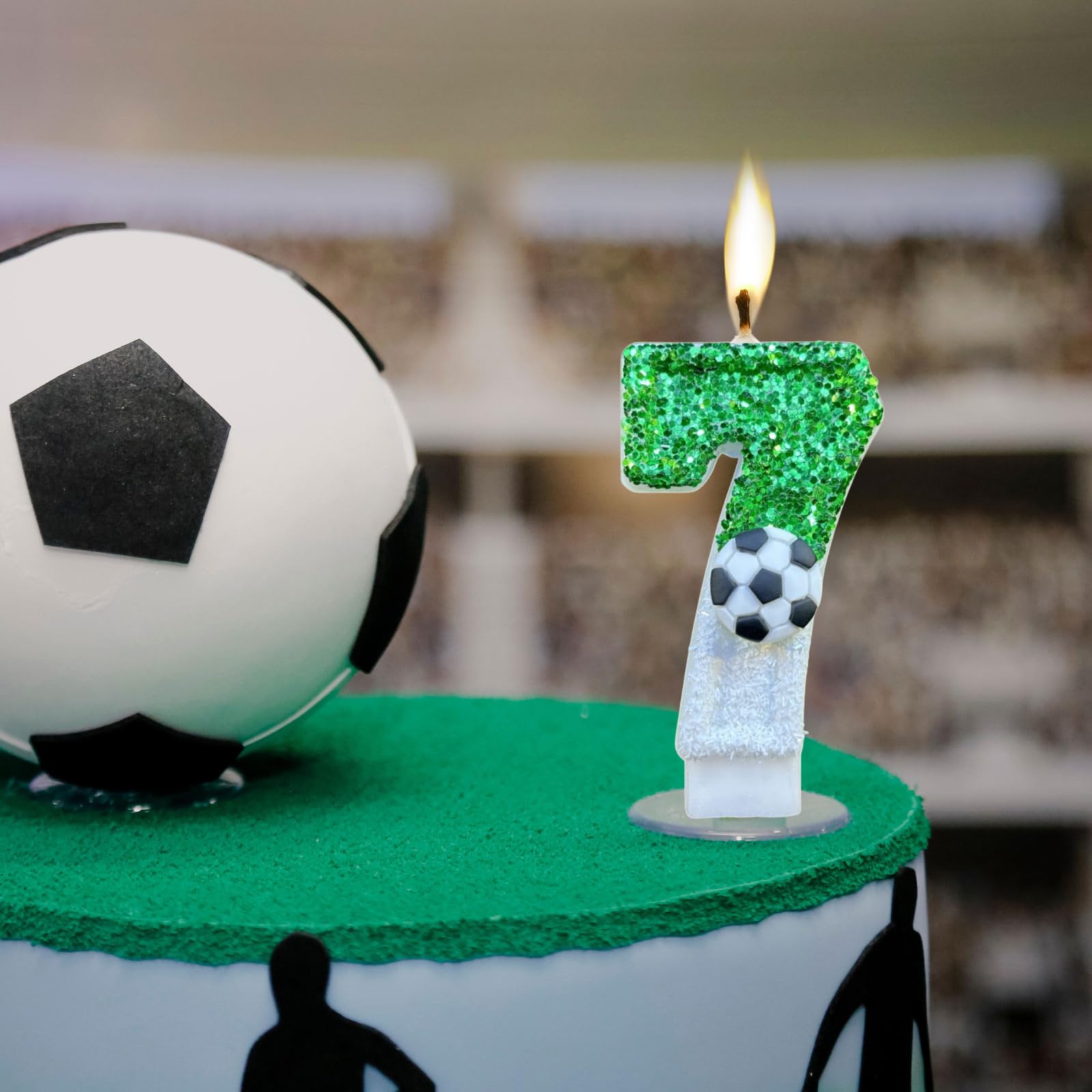 CasaPopz Birthday Number Candles White Soccer Number 8 Birthday Candles for Cake, Fun Glitter Birthday Candles Cake Cupcake Topper for Kids Adults Party Anniversary Supplies