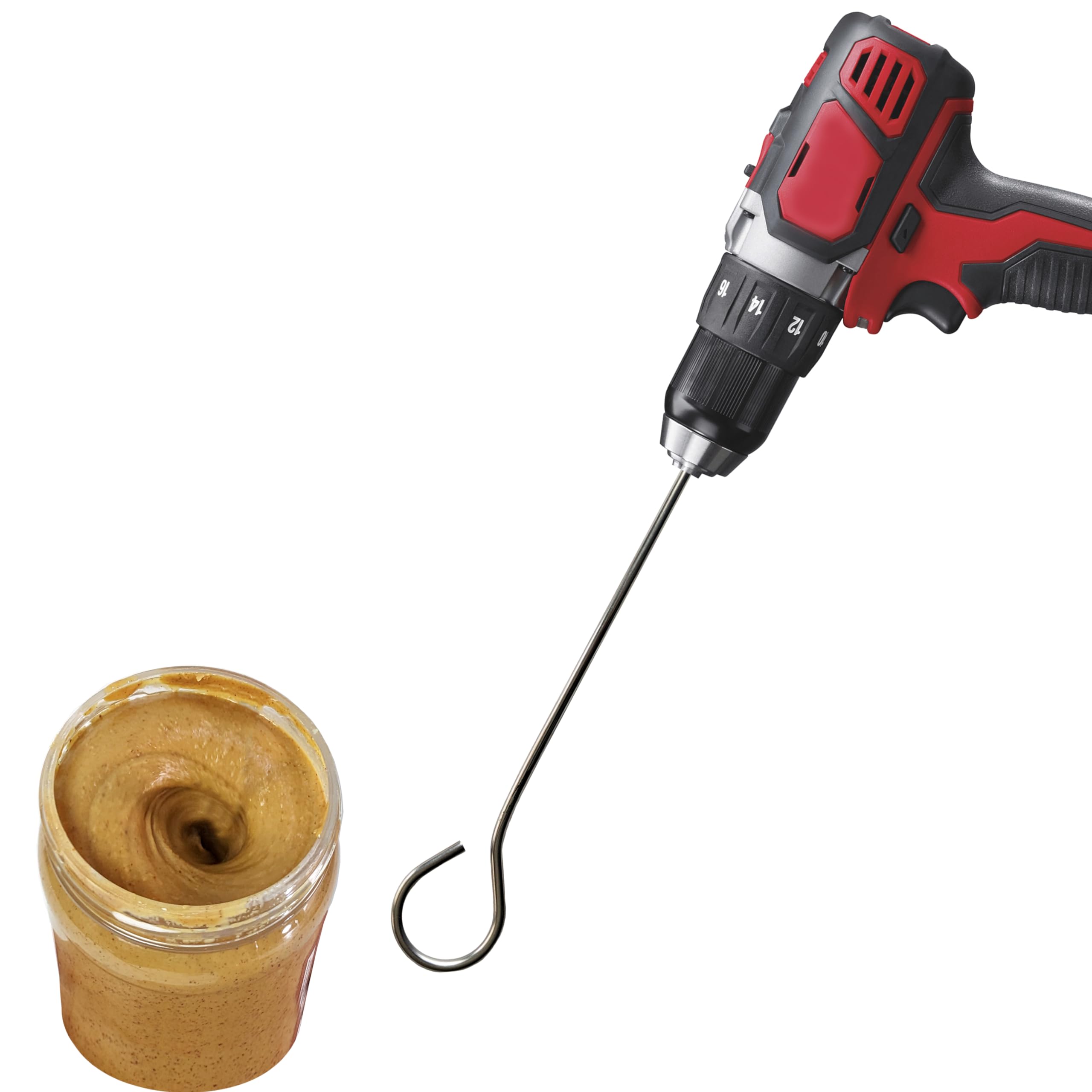 Peanut Beater™: Stirring tool for natural peanut butter, fast mixing stirrer utensil, easy to clean mixer, handheld power drill attachment