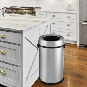 PioneerWorks 65 L / 17 Gal Open Top Trash Can Commercial Grade Heavy Duty Brushed Stainless Steel for Outdoor | Kitchen Waste Bins Home House Family