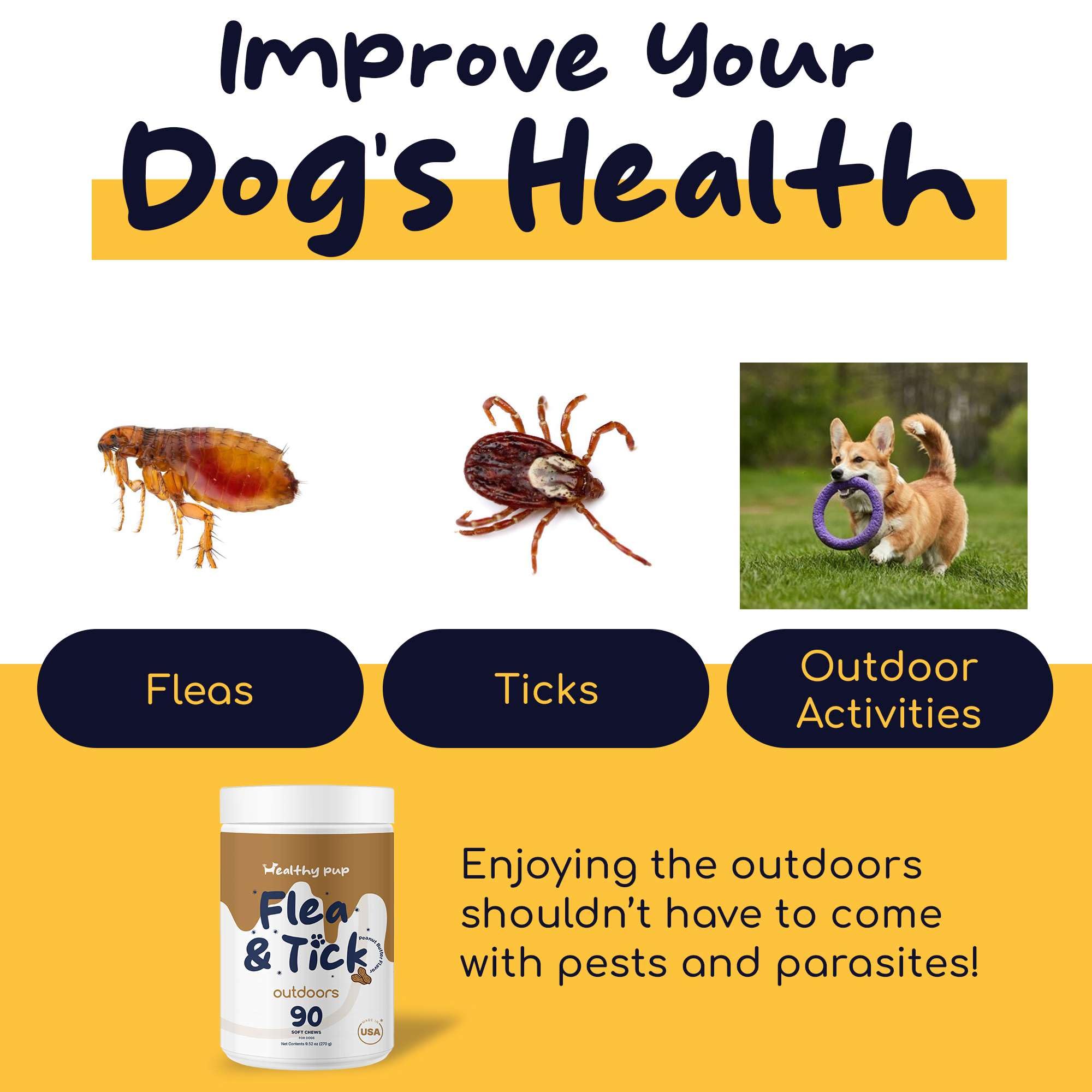 Flea and Tick Prevention for Dogs, Chewable – 90 Peanut Butter Flavored Soft Chews – Made with B Vitamins, Garlic Powder, Brewers Yeast, Coconut Oil, and Apple Cider Vinegar