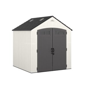 suncast 7' x 7' ridgeland storage shed for large-scale yard storage, all-weather outdoor storage shed with 2 lockable doors and windows