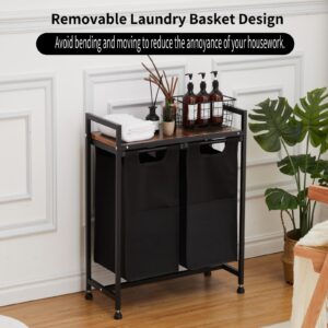 Laundry Hamper with Shelf, Laundry Basket 2 Section, Laundry Sorter, Cloest Storage and Organization, Clothes hamper with Table, for Bathroom, Bedroom, Restroom, Black