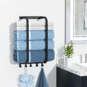 Towel Rack Bathroom Wall Holder: Black Shower Organizer Wall Mounted for Rolled Towel Storage 15.9 in