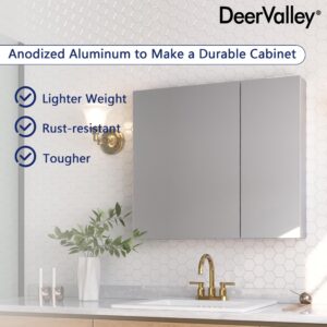 Deer Valley Medicine Cabinet with Mirror, 26 x 30 Inch Double Doors Bathroom Mirror Medicine Cabinet with Adjustable Glass Shelves, Frameless Surface Mount Wall Cabinet, Beveled Edge