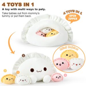 Ditucu Cute Dumpling Plush Pillow Mommy 14 inch with 3 Babies 4 inch Funny Family Food Shaped Stuffed Animals Plushies Toys Gifts for Kids