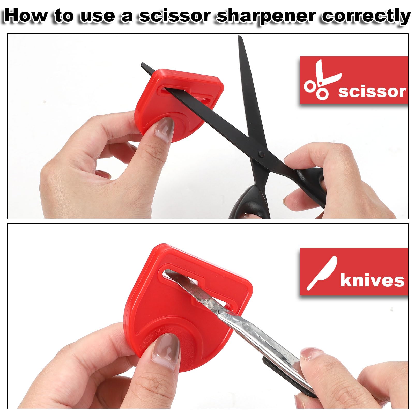 2pcs Scissor Sharpener Tool, Handheld Small Sharpening Scissors Tool Fabric Hair Scissors Sharpener Scissors Sharpening Accessories for Repair Quickly Sharpen Dull Blades(Red)