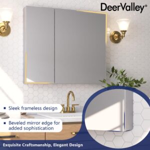 Deer Valley Medicine Cabinet with Mirror, 26 x 30 Inch Double Doors Bathroom Mirror Medicine Cabinet with Adjustable Glass Shelves, Frameless Surface Mount Wall Cabinet, Beveled Edge