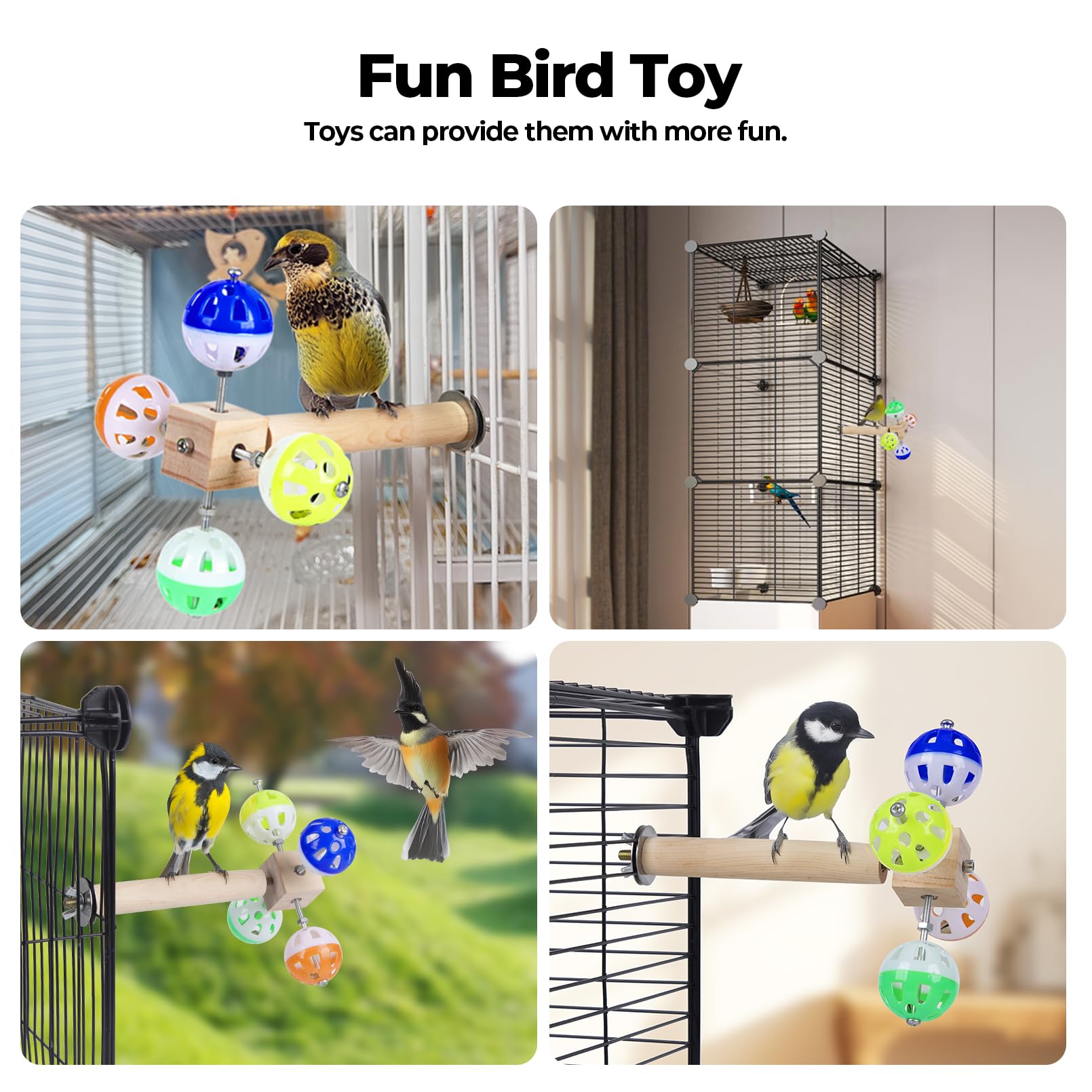 Bird Stand Perch Toy with Rotating Balls, Bird Toys for Parakeets, 7in Natural Pine Parrot Stand, Fun Toy for Birds Parrots Cockatiels Budgies Budgerigars Parrotlets Lovebirds (1 Pcs)