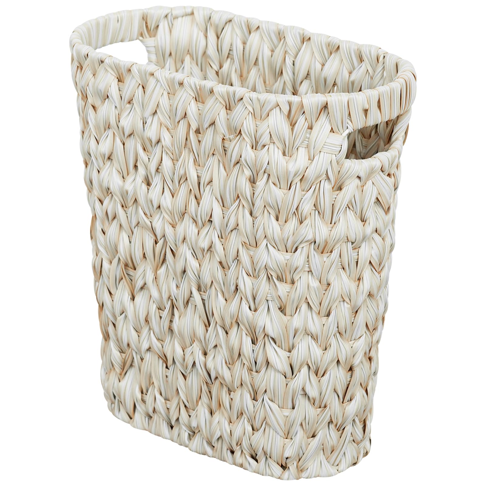 Coeusy Wicker Trash Can,Bathroom Trash Can,Waterproof Wicker Waste Basket for Bathroom,Narrow Small Waste Basket for Bedroom,Office, Cream White 5 Gallon